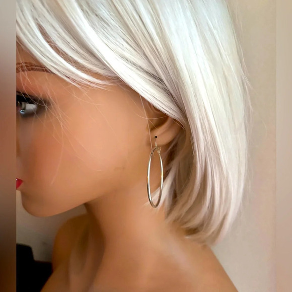 Shiny Silver Hoop Earrings | Hypoallergenic 925 Silver | Boho Ethnic Tribal - Picture 2 of 5